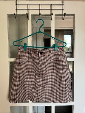 Frank & Oak Houndstooth Mini Skirt in Black, White & Red
